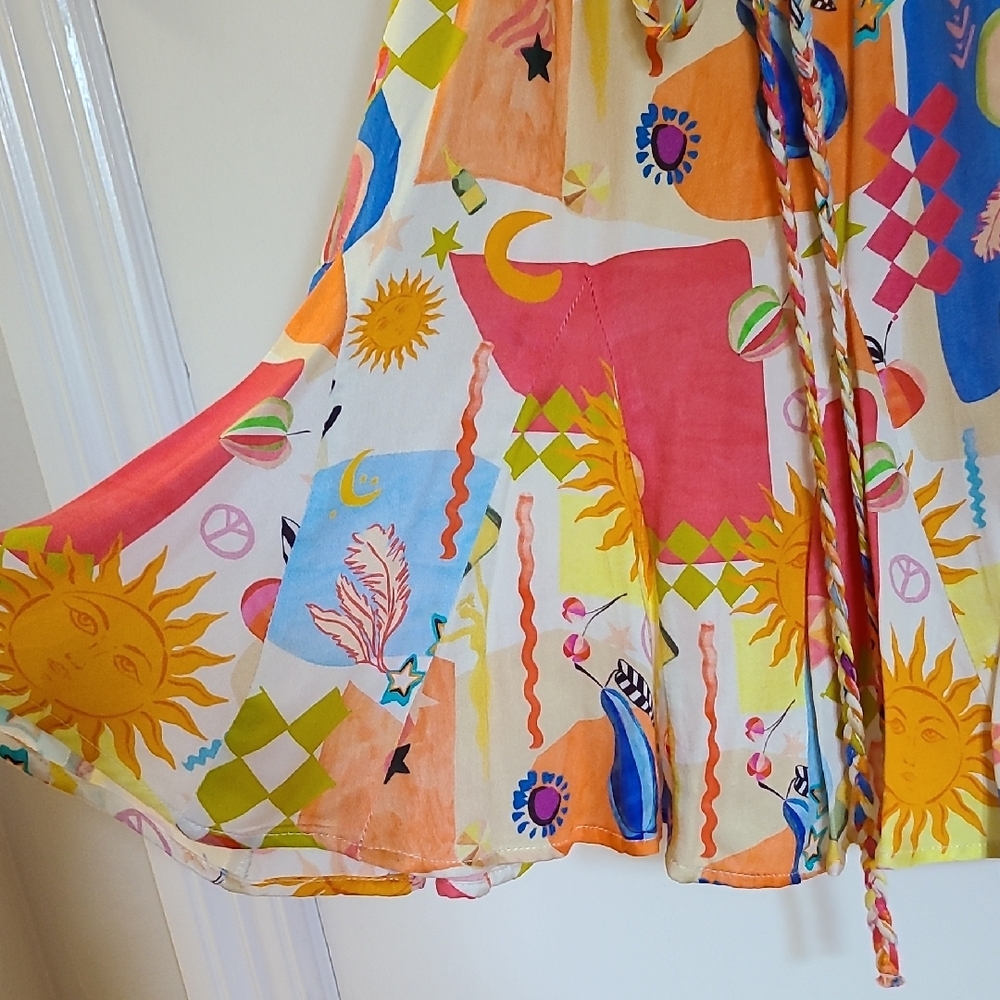 Vibrant Print Tie Dress With Flounce Bottom - Picture 9 of 10